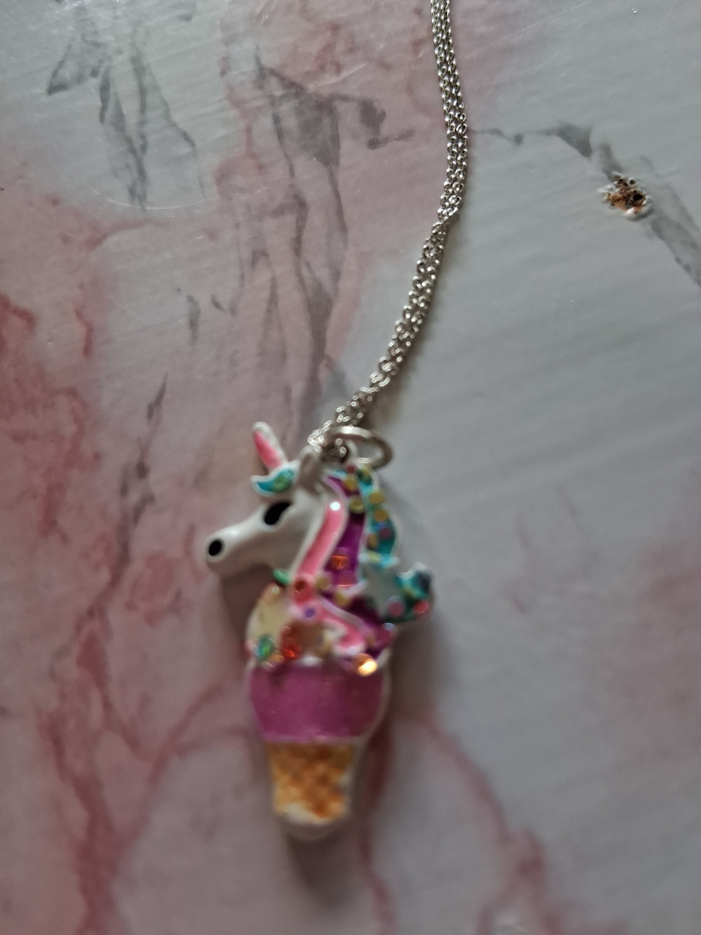 Source Unknown Kids Unicorn Ice Cream Pendant Necklace in Pink and Multicolor